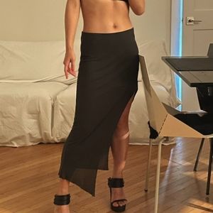 HELMUT LANG bnwt, beige/camel asymmetrical jersey skirt. Women's size medium